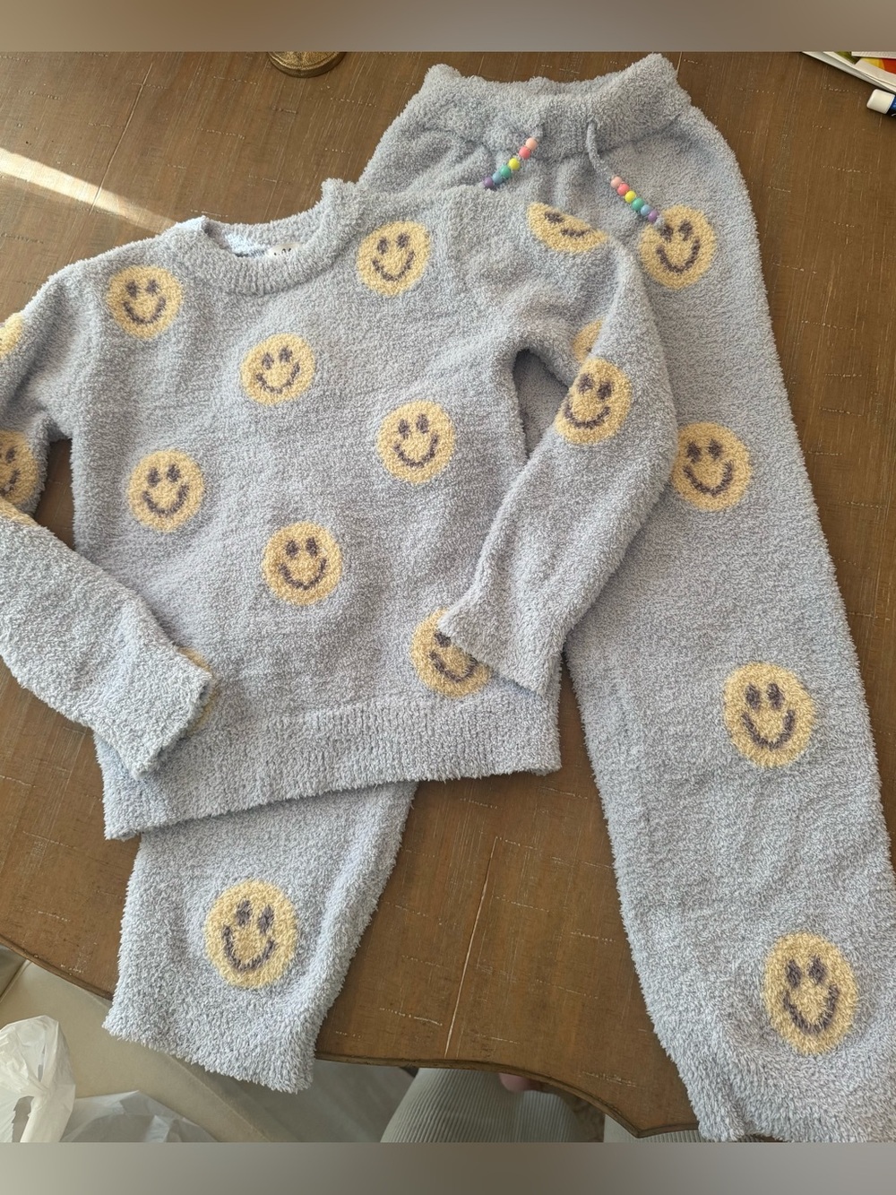 Lola and The Boys Fuzzy Smiley Face Lounge Set Blue Size 8